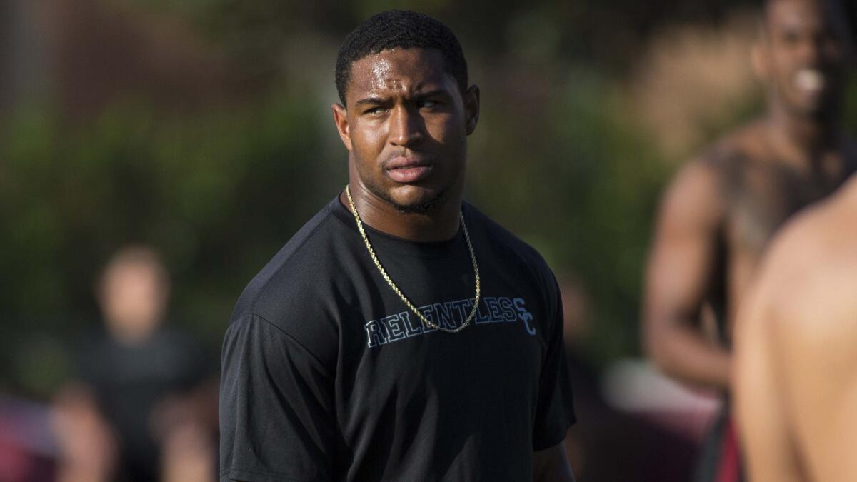 USC linebacker Hayes Pullard, shown during a workout session last month, is one of six team captains selected by USC players.