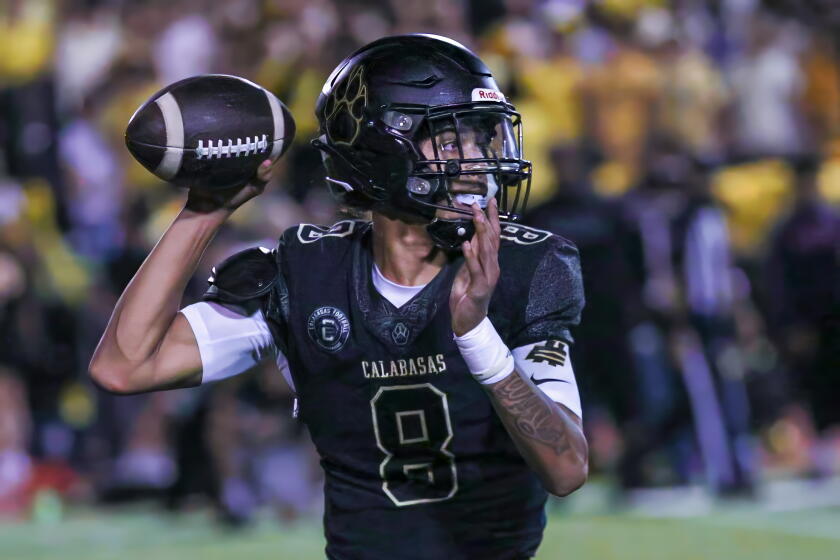 Calabasas quarterback Dominik Hardy threw four touchdown passes in 27-17 win over Birmingham.