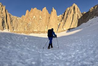 MT. WHITNEY, CA MAY 24, 2023 - Jack Dolan climbing at dawn toward the summit of Mt. Whitney. (Dave Miller)