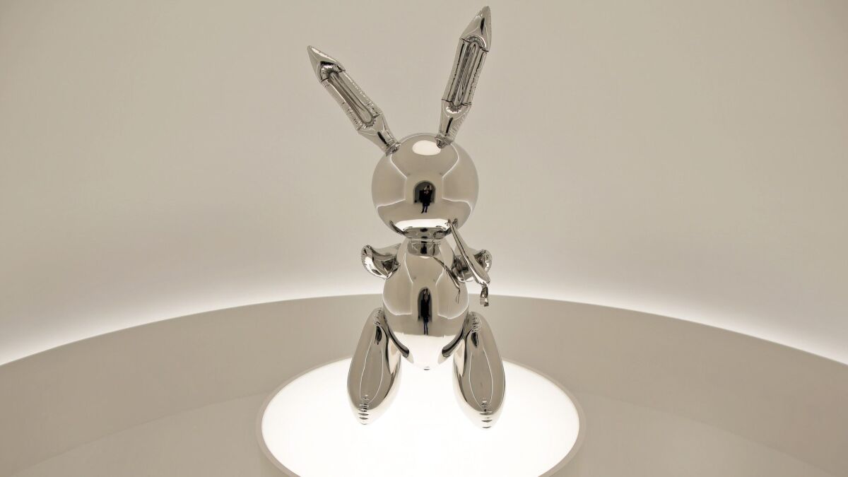 Jeff Koons' "Rabbit," shown just before it sold at auction for $91 million.