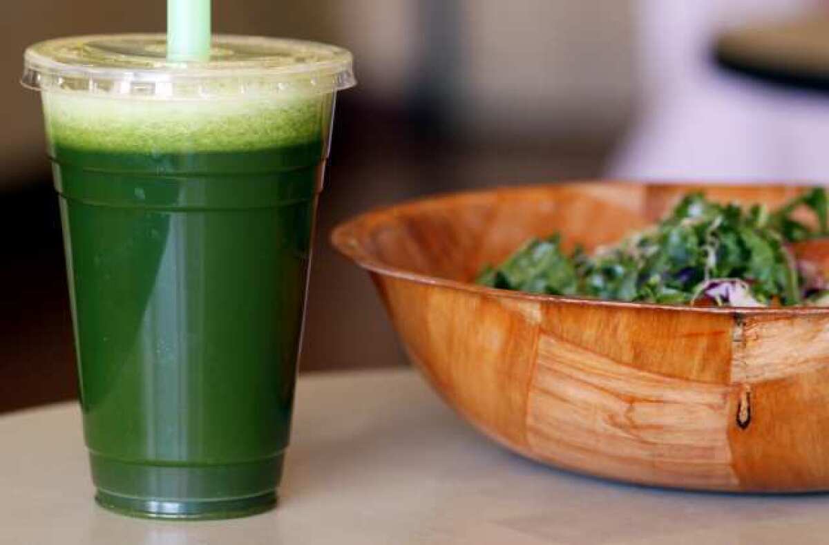 Da Juice Bar, located on the 300 block of N. Brand Blvd. in Glendale, has a Green Juice that includes kale, parsley, celery, spinach, cucumber and choice of red or green apples. Alongside the juice is a Kale salad.