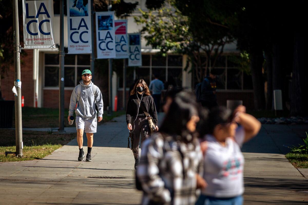 Students on the campus of Los Angeles City College in Los Angeles.