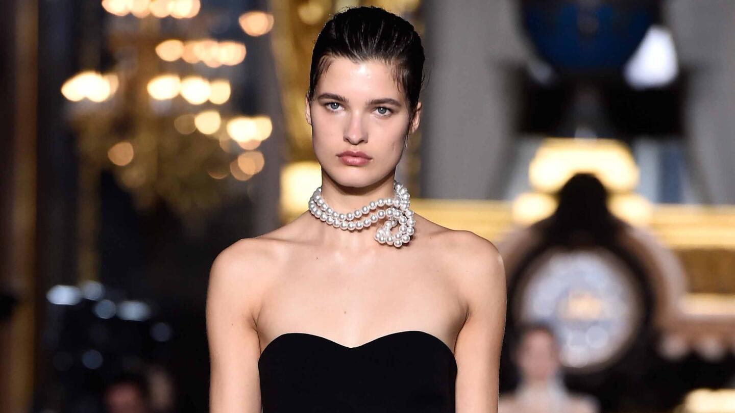 A model displays a molded pearl necklace during the Stella McCartney show. More Paris Fashion Week: Booth Moore's Photo Sphere diary | 7 funniest moments from PFW | "Zoolander 2" hits Paris | Street style photos