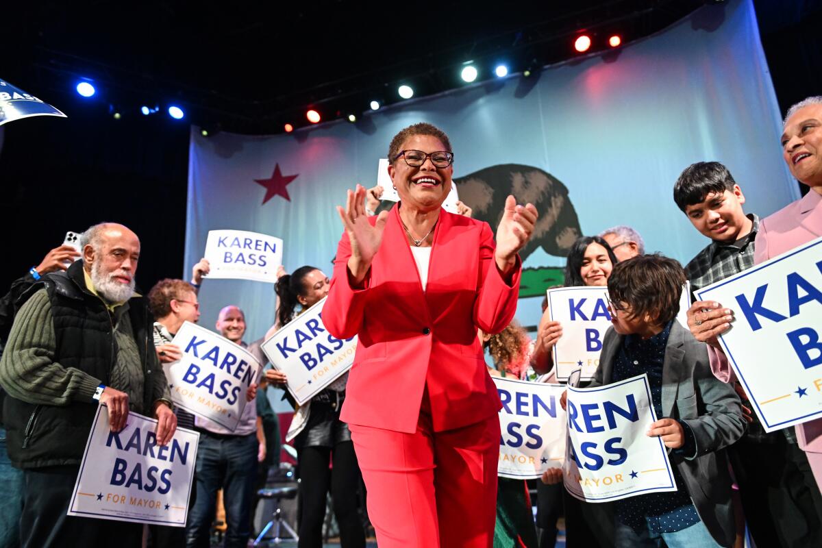 Mayor-elect Karen Bass at an election night rally.