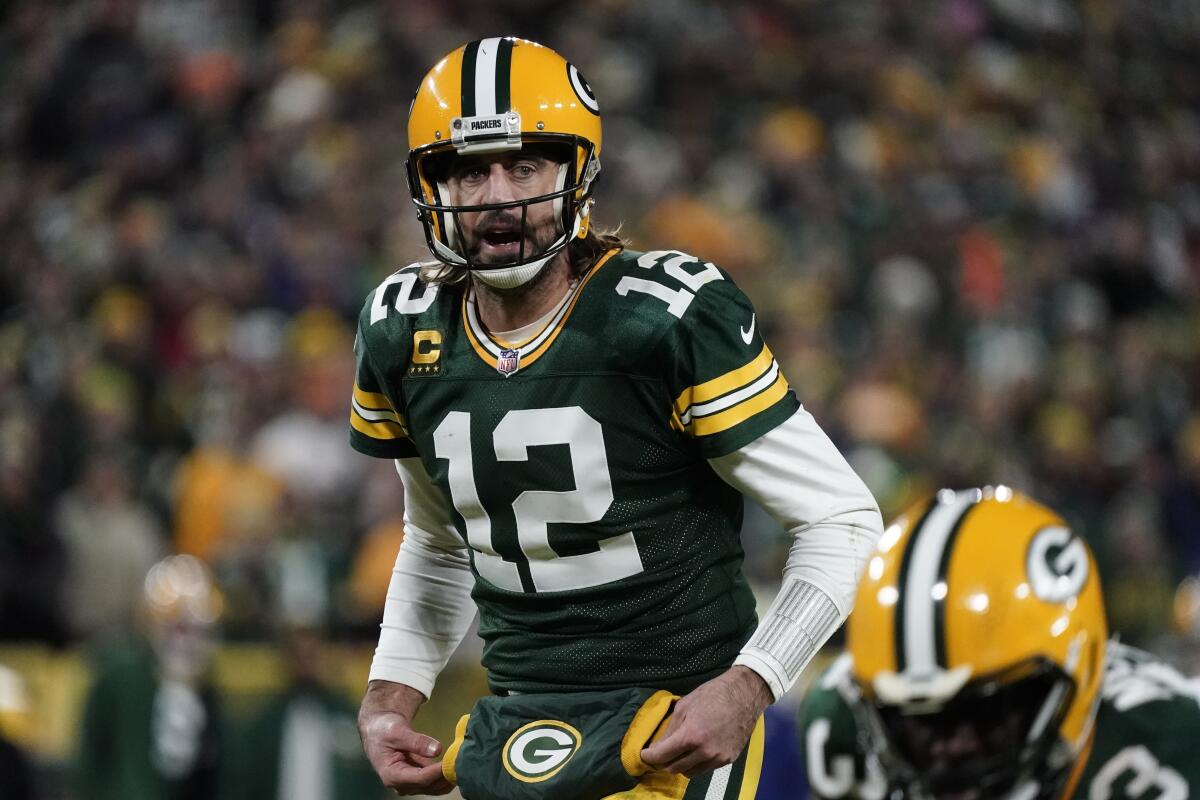 Green Bay Packers quarterback Aaron Rodgers prepares to takes a snap during the second half against the Chicago Bears.