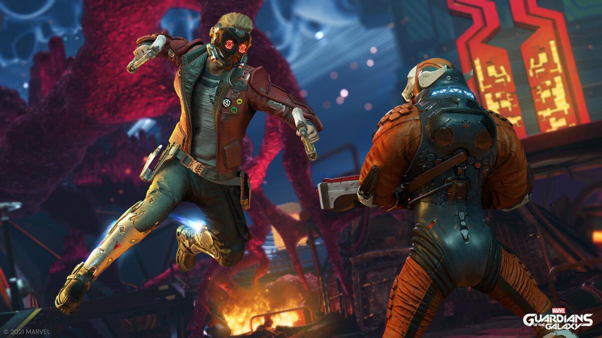 Star-Lord jumps into action in the "Guardians of the Galaxy" video game