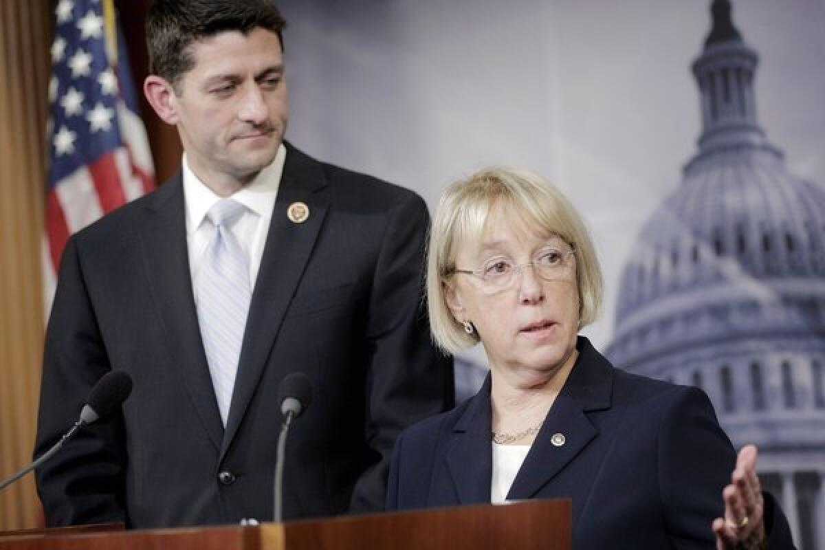Senate Budget Committee Chairman Patty Murray (D-Wash.) and House Budget Committee Chairman Paul Ryan (R-Wis.) hold a press conference to announce a bipartisan budget deal, the Bipartisan Budget Act of 2013, at the U.S. Capitol in Washington, D.C.