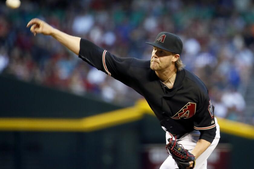 Arizona's Archie Bradley pitched six innings and limited the Dodgers to one hit in his major league debut Saturday night.