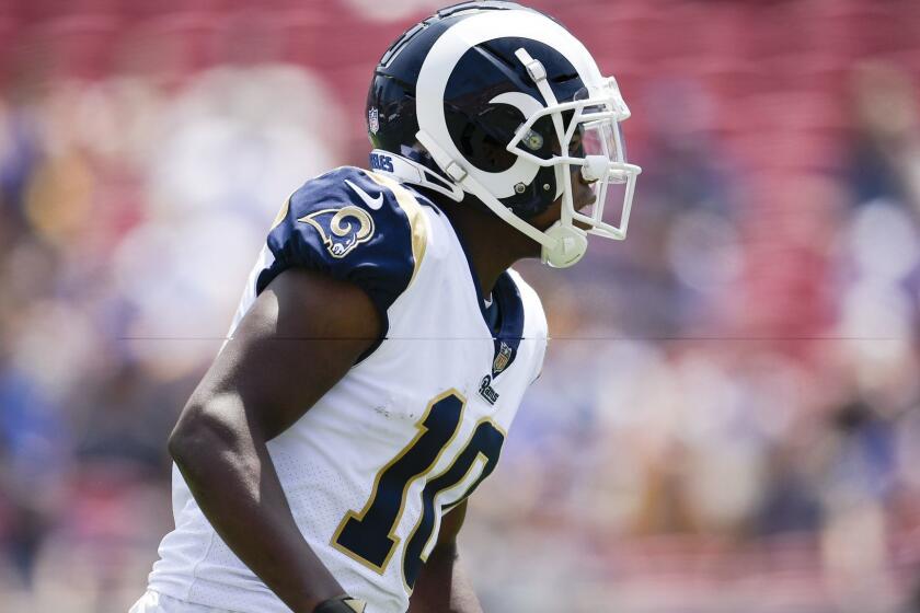 Los Angeles Rams wide receiver Pharoh Cooper in action during the first half in an NFL preseason football game against the Houston Texans Saturday, Aug. 25, 2018, in Los Angeles. (AP Photo/Kelvin Kuo)