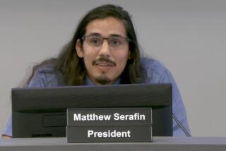 Board President Matthew Serafin, 31, speaks during the Oct. 3 board meeting for Val Verde Unified School District."