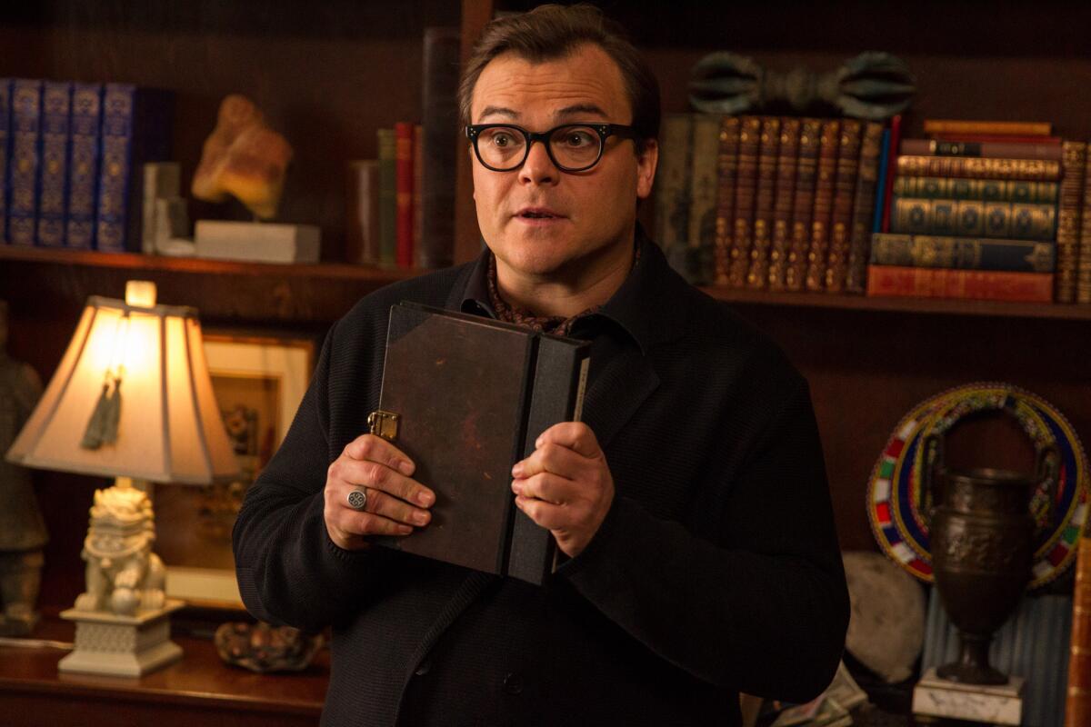 In this photo provided by Columbia Pictures, Jack Black, who stars as R.L. Stine, Slappy, and Invisible Boy, appears in a scene in Columbia Pictures' "Goosebumps."