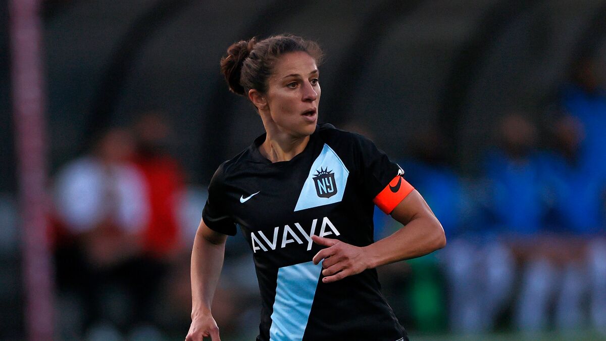 Gotham FC forward Carli Lloyd competes against the North Carolina Courage in April.