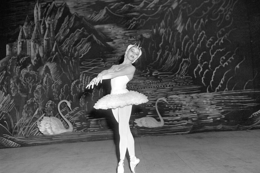 Maria Tallchief dances in a New York City Ballet production of "Swan Lake" in 1953.