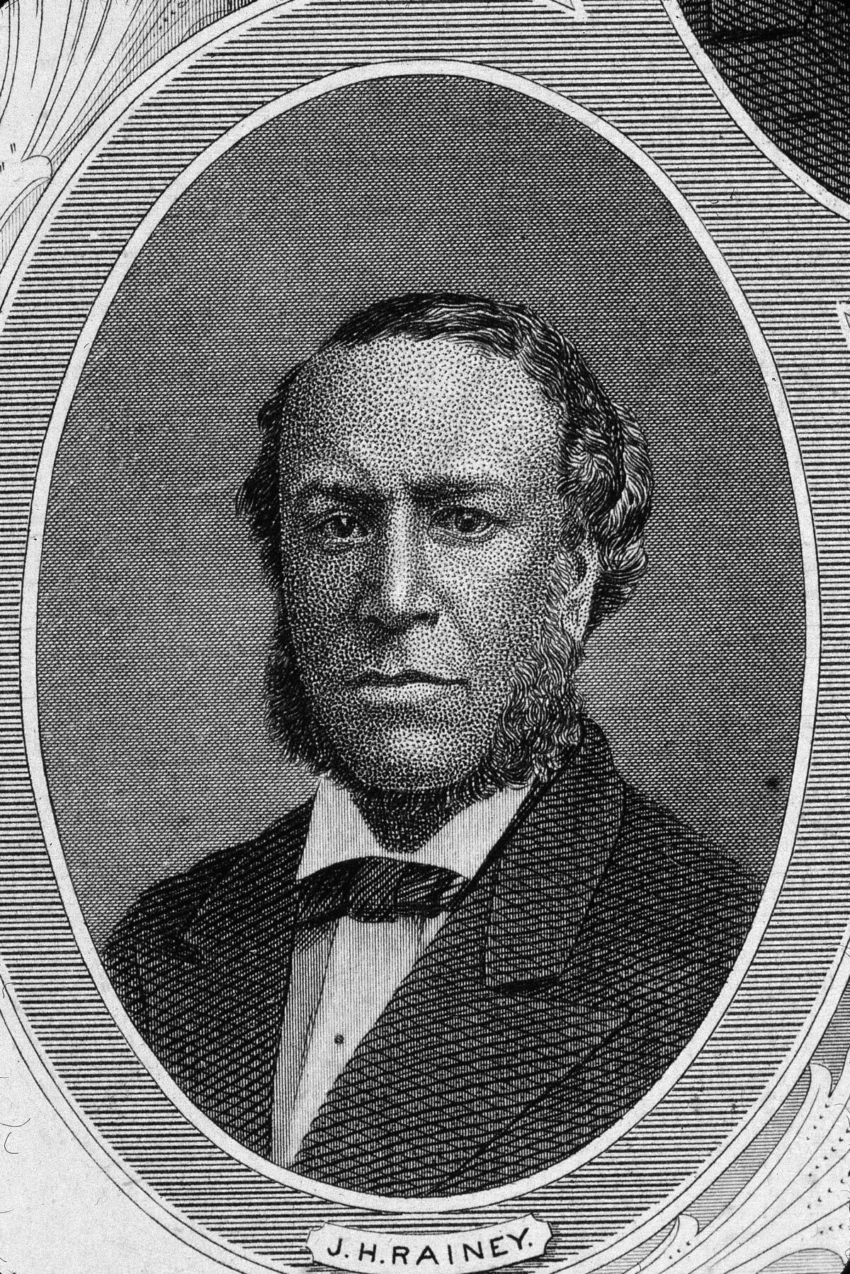 An engraved portrait of American politician Joseph Hayne Rainey. 