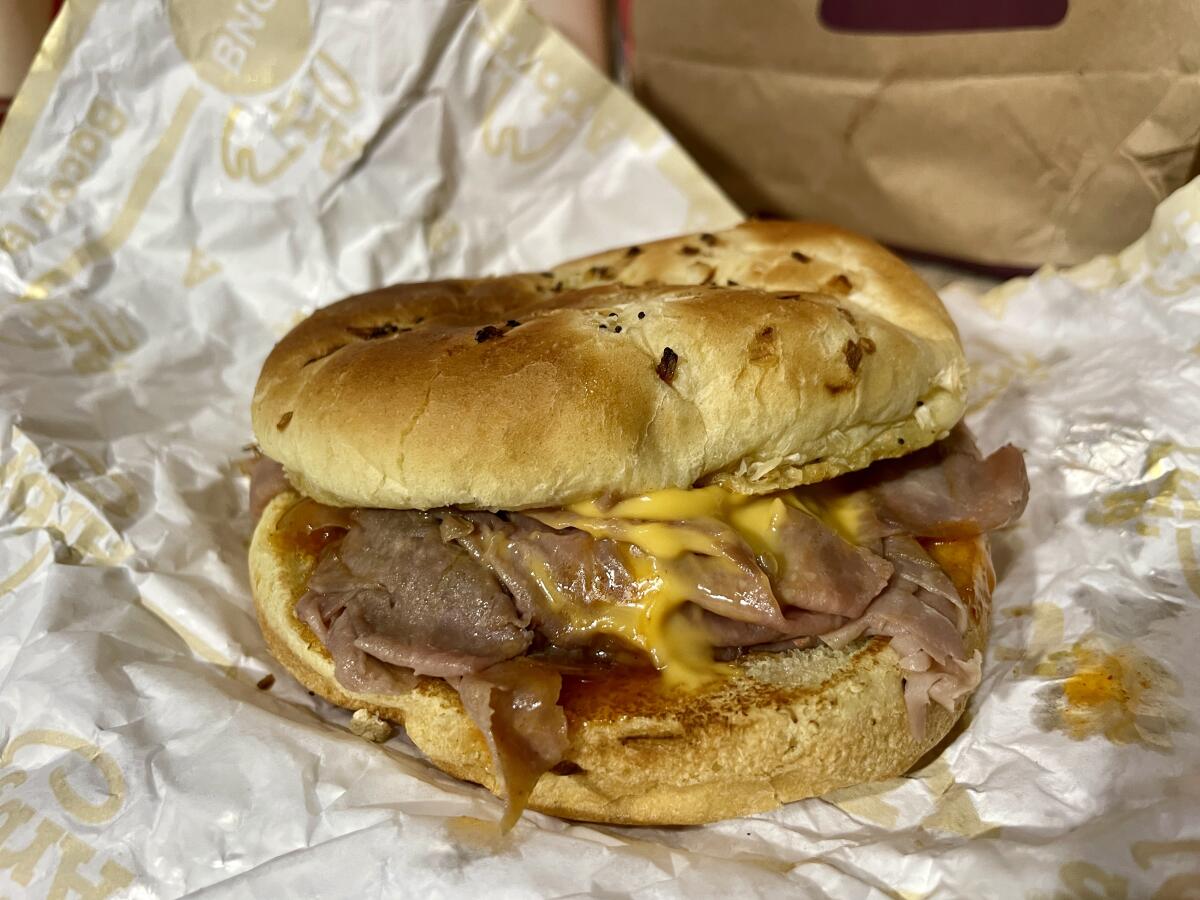 Arby's classic beef and cheddar sandwich.