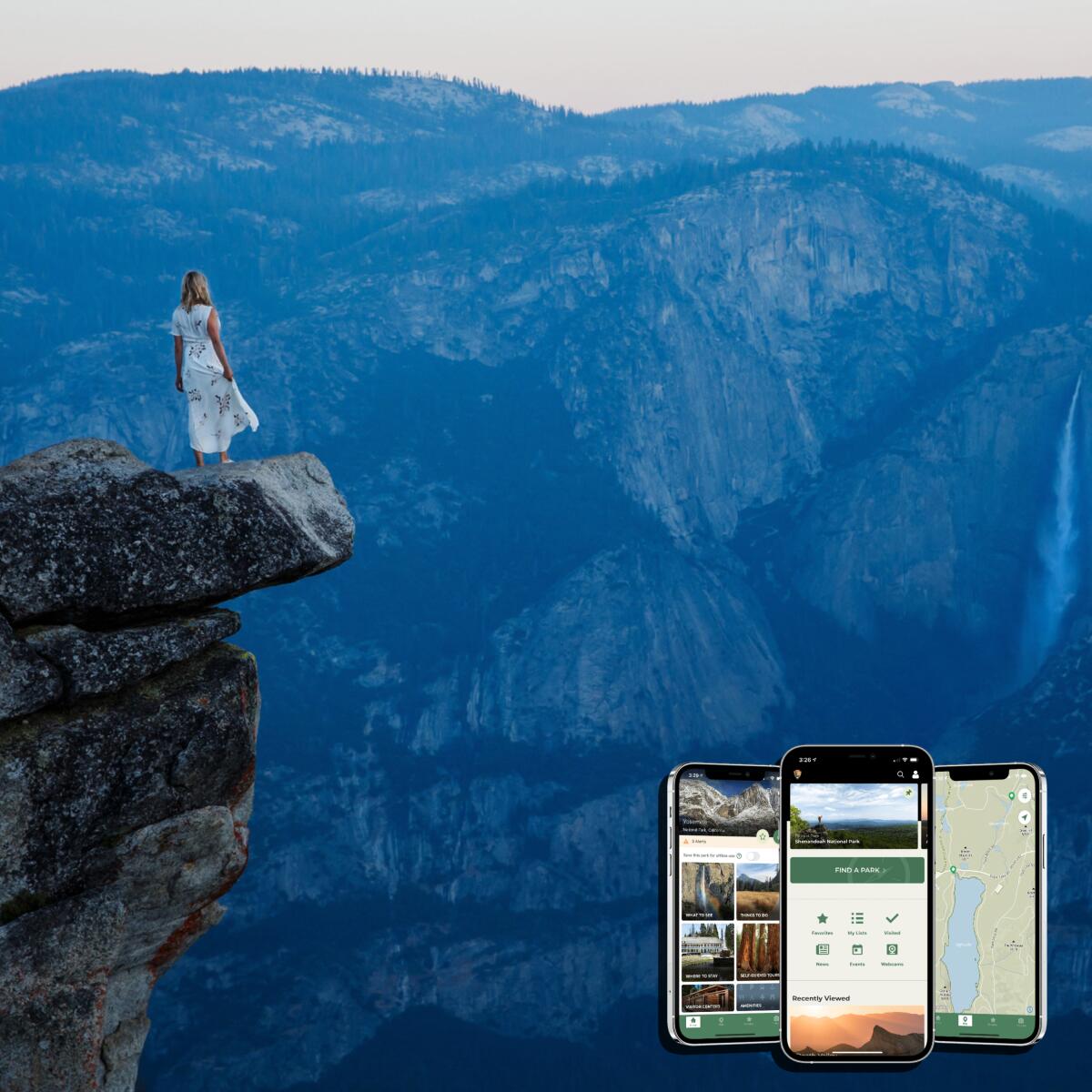 A person stands at the edge of a cliff