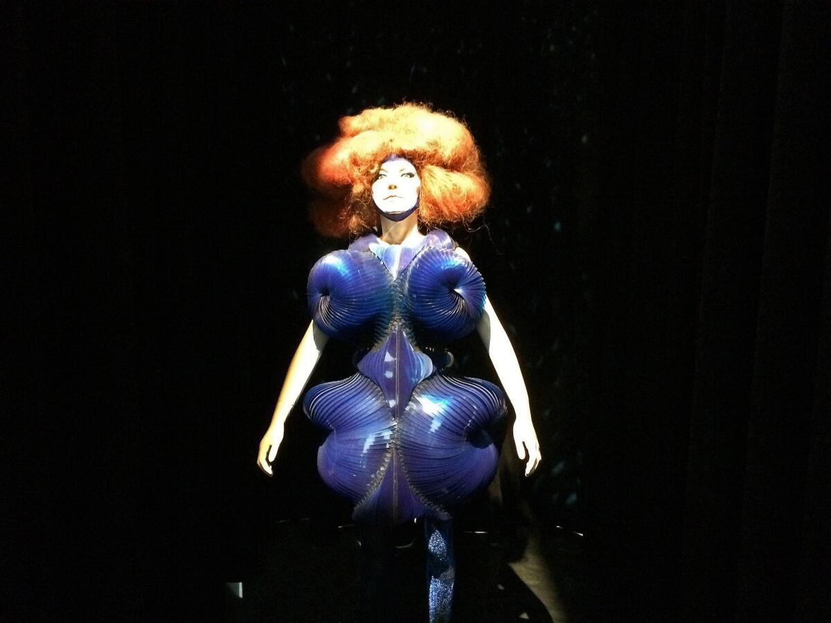 A mannequin bearing Björk's likeness is on view at the Museum of Modern Art's retrospective on the work of the Icelandic composer and singer. It features an Iris Van Herpen dress that the singer wore during her Biophilia tour in 2011.
