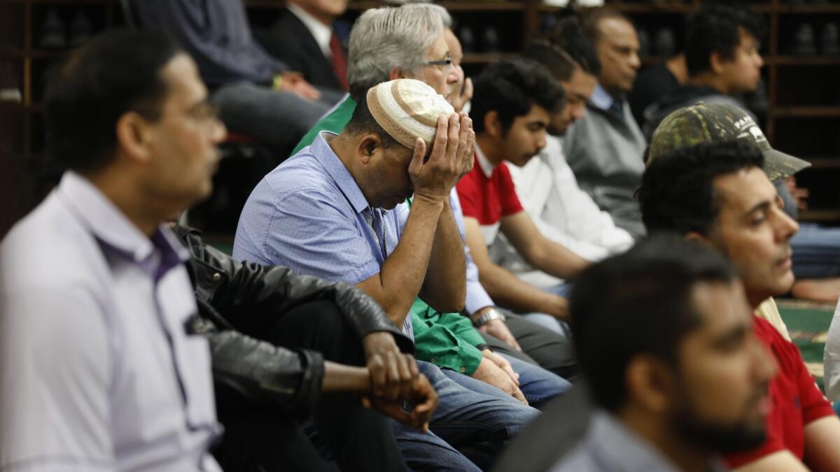 Muslims and people of all faiths come together in prayer at the Islamic Center of Southern California.