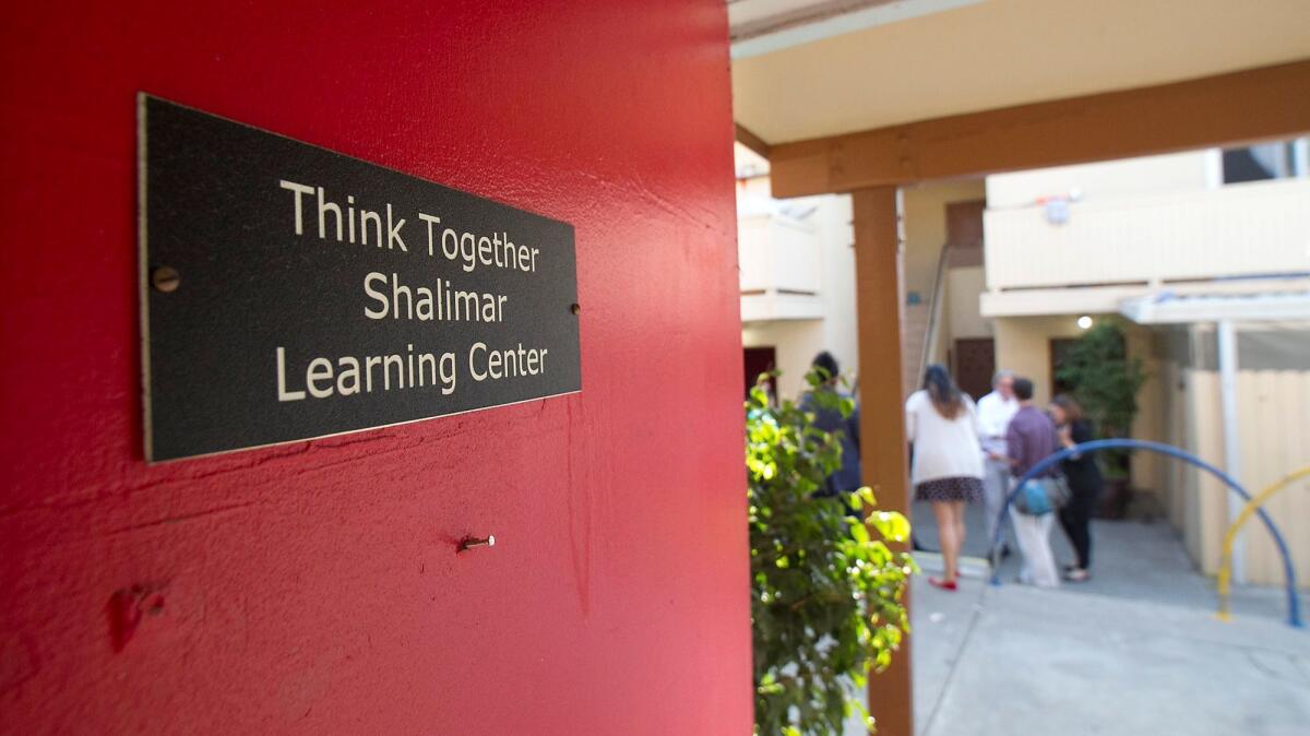 The front door of the original building of the Shalimar Learning Center in Costa Mesa. THINK Together, the nonprofit that runs the center, is celebrating its 20th anniversary this year.
