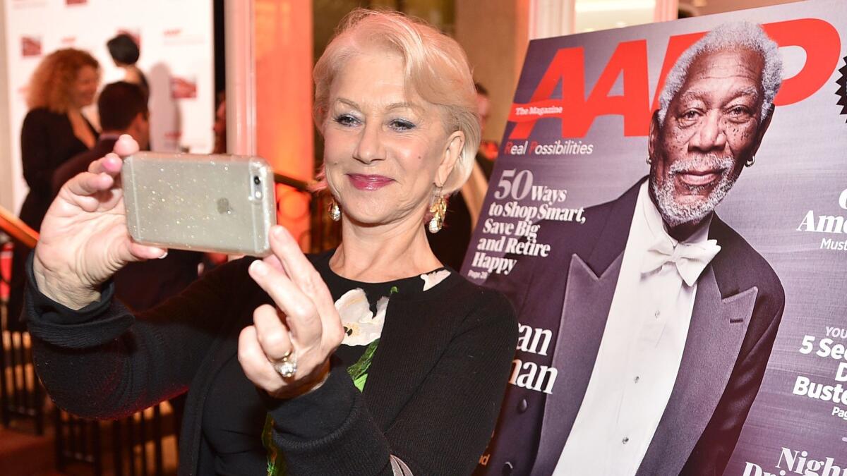Helen Mirren takes a selfie at the 16th Annual AARP Movies for Grownups Awards at the Beverly Wilshire Hotel in Beverly Hills on Feb. 6.