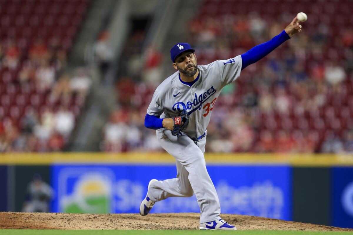 Dodgers reliever David Price throws against the Cincinnati Reds on June 21.