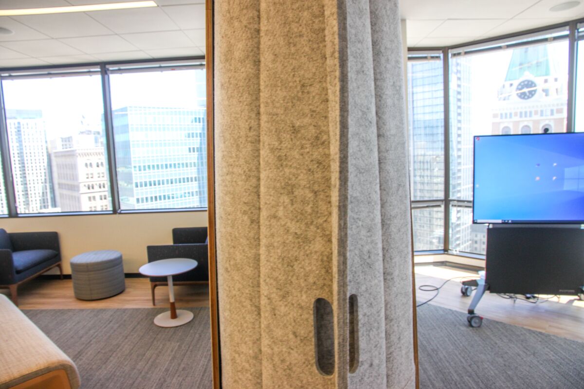 Sound absorbent room dividers can quickly increase or decrease room space. 