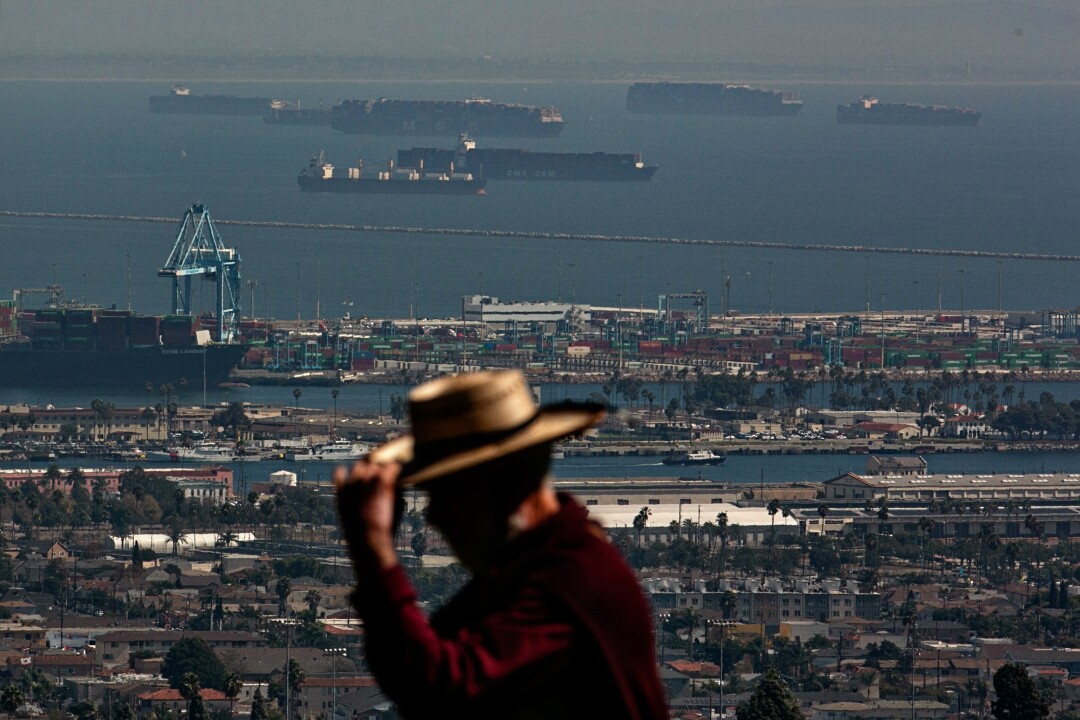 Cargo ships waitto enter the port on Wednesday in San Pedro,