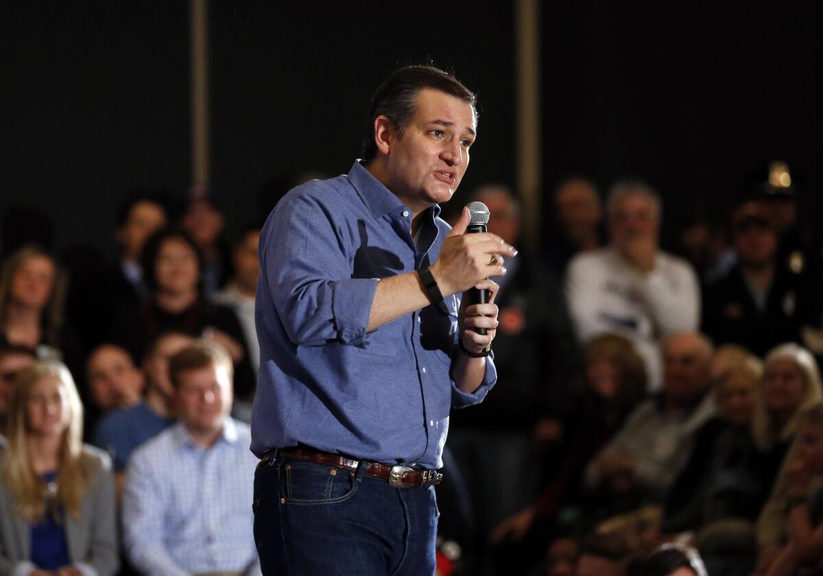 Republican presidential candidate Ted Cruz at a rally in West Des Moines, Iowa.