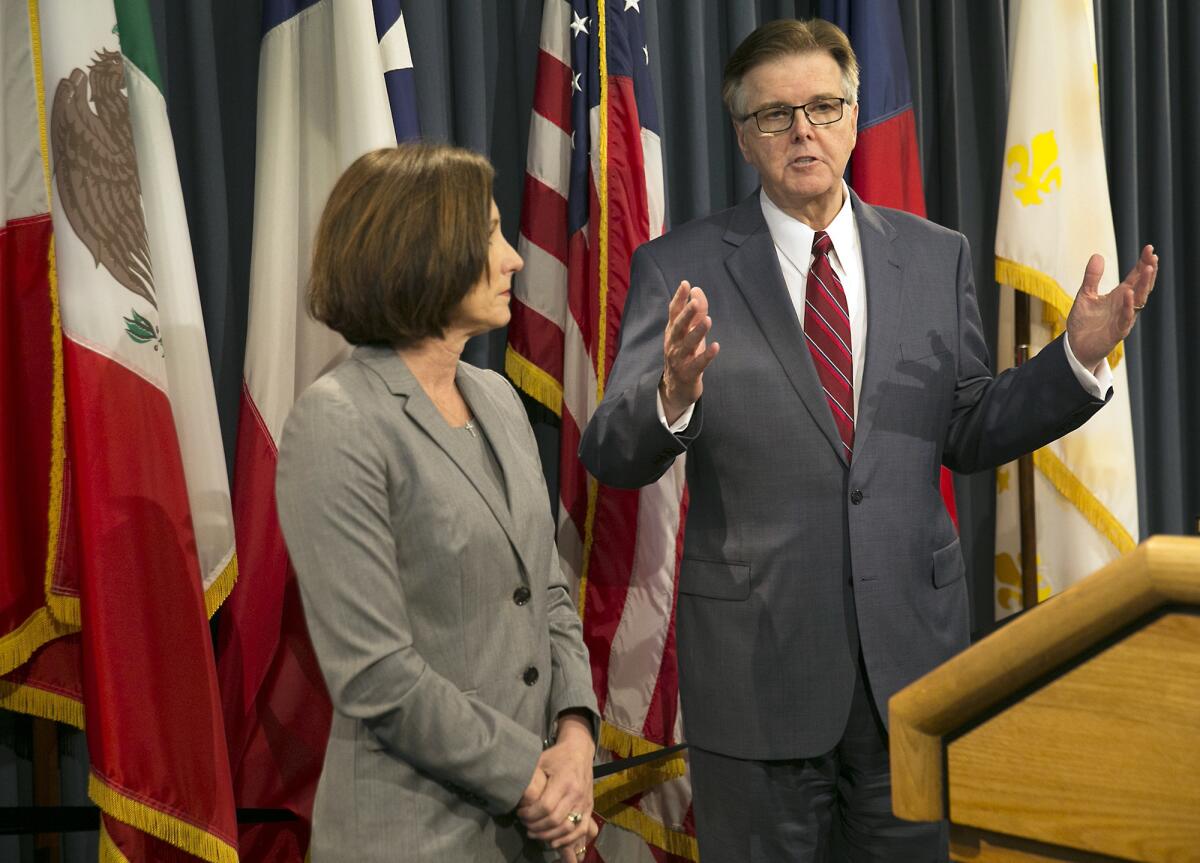 Texas Lt. Gov. Dan Patrick and state Sen. Lois Kolkhorst discuss Senate Bill 6, known as the Texas Privacy Act.