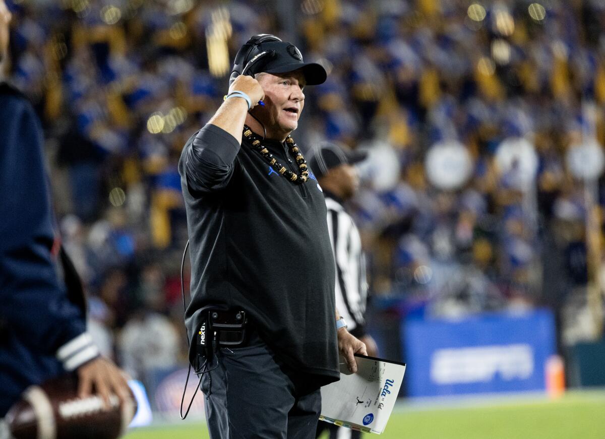 UCLA coach Chip Kelly stands on the sideline during a loss to California last month.