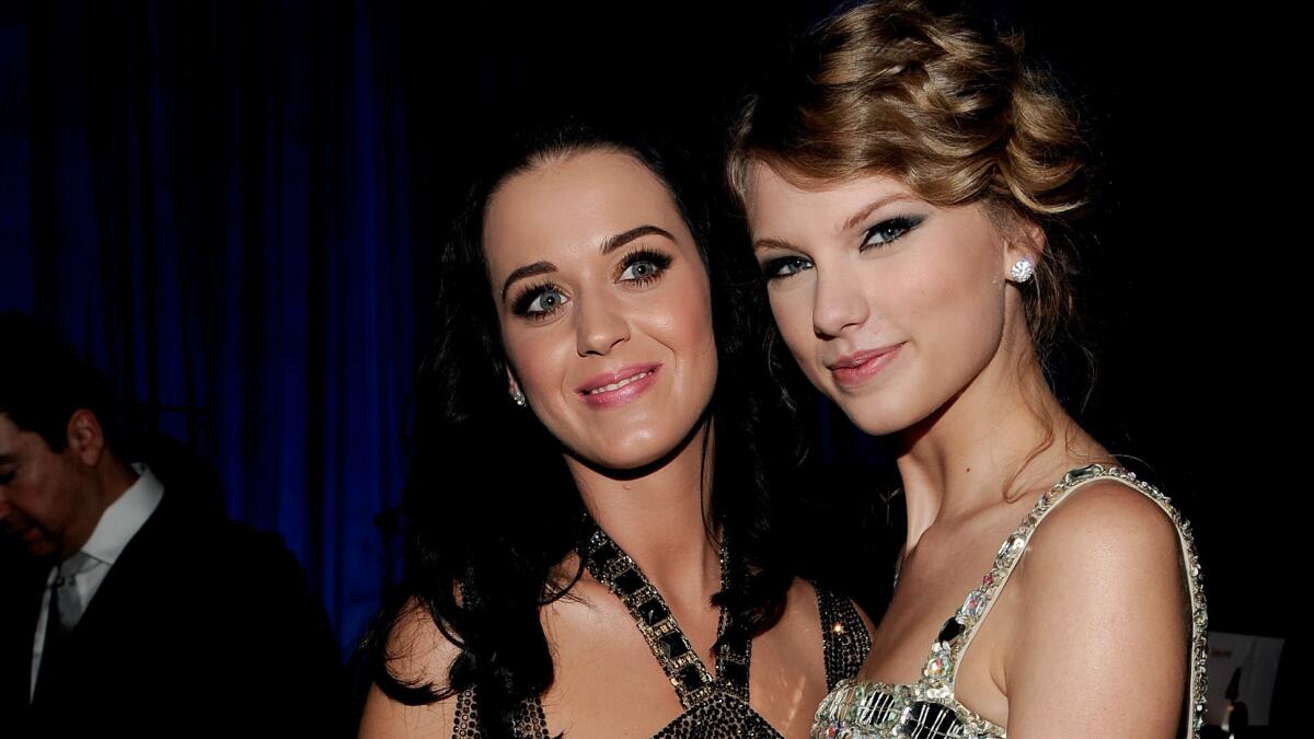 Katy Perry and Taylor Swift during a 52nd Grammy Awards event on Jan. 30, 2010.