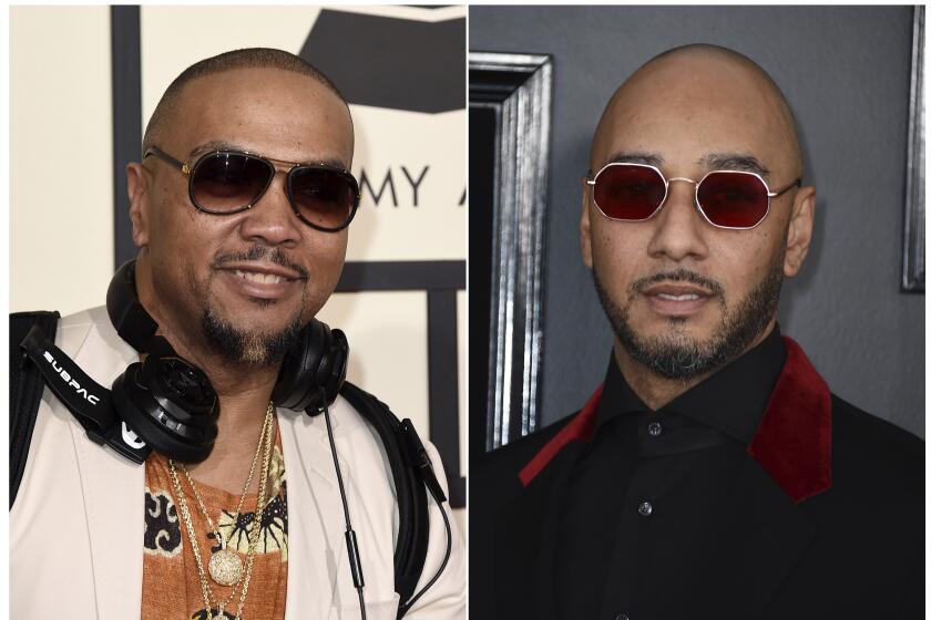 A collage showing music producer Timbaland and Swizz Beatz wearing sunglasses