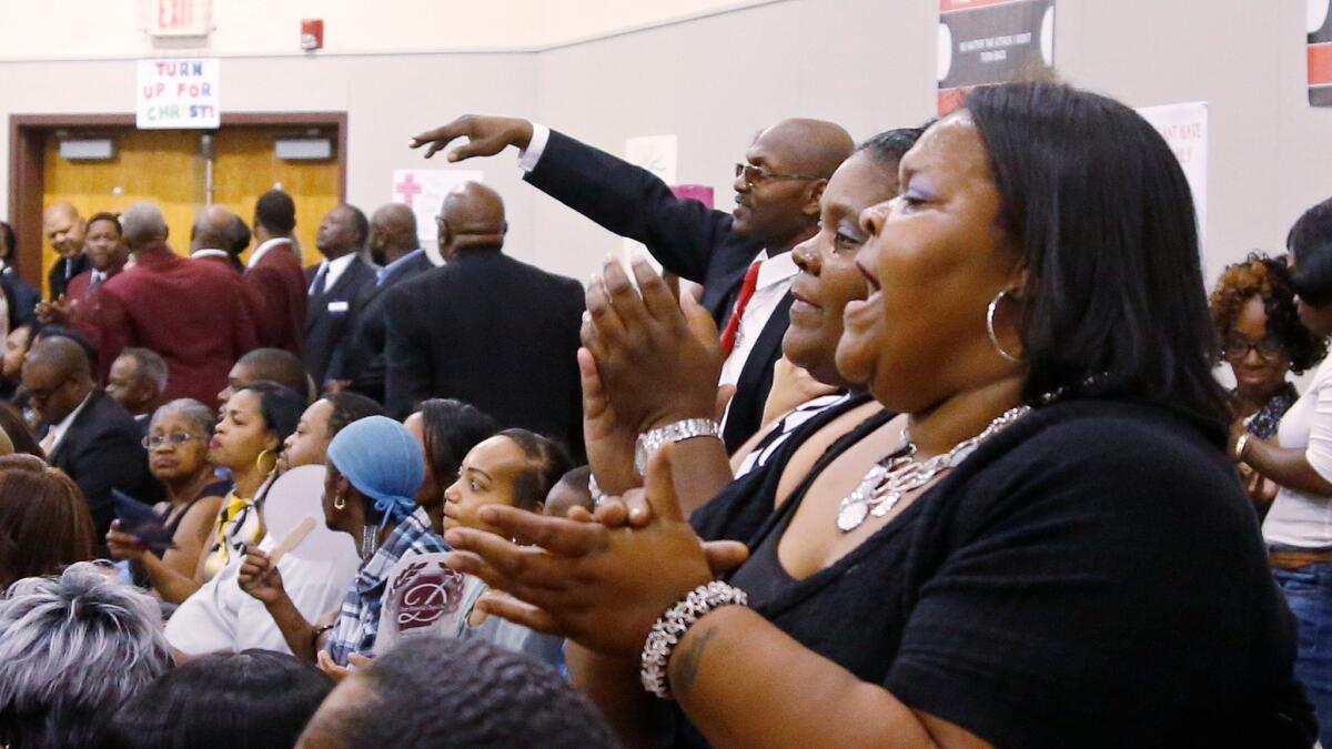 Ayeahel Ores sings during the funeral service for Terence Crutcher in Tulsa, Okla., on Saturday.