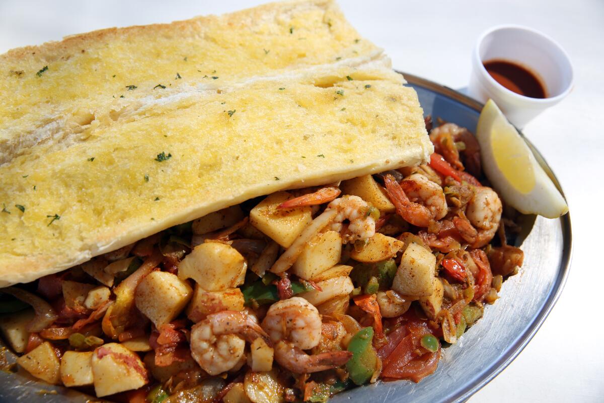 The San Pedro Fish Market calls this the World Famous Shrimp Tray. It easily feeds two.