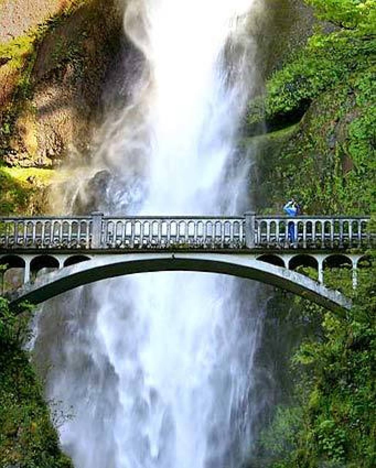 Multnomah Falls, seen from the Historic Columbia River Highway in Oregon, is 620 feet from top to bottom.