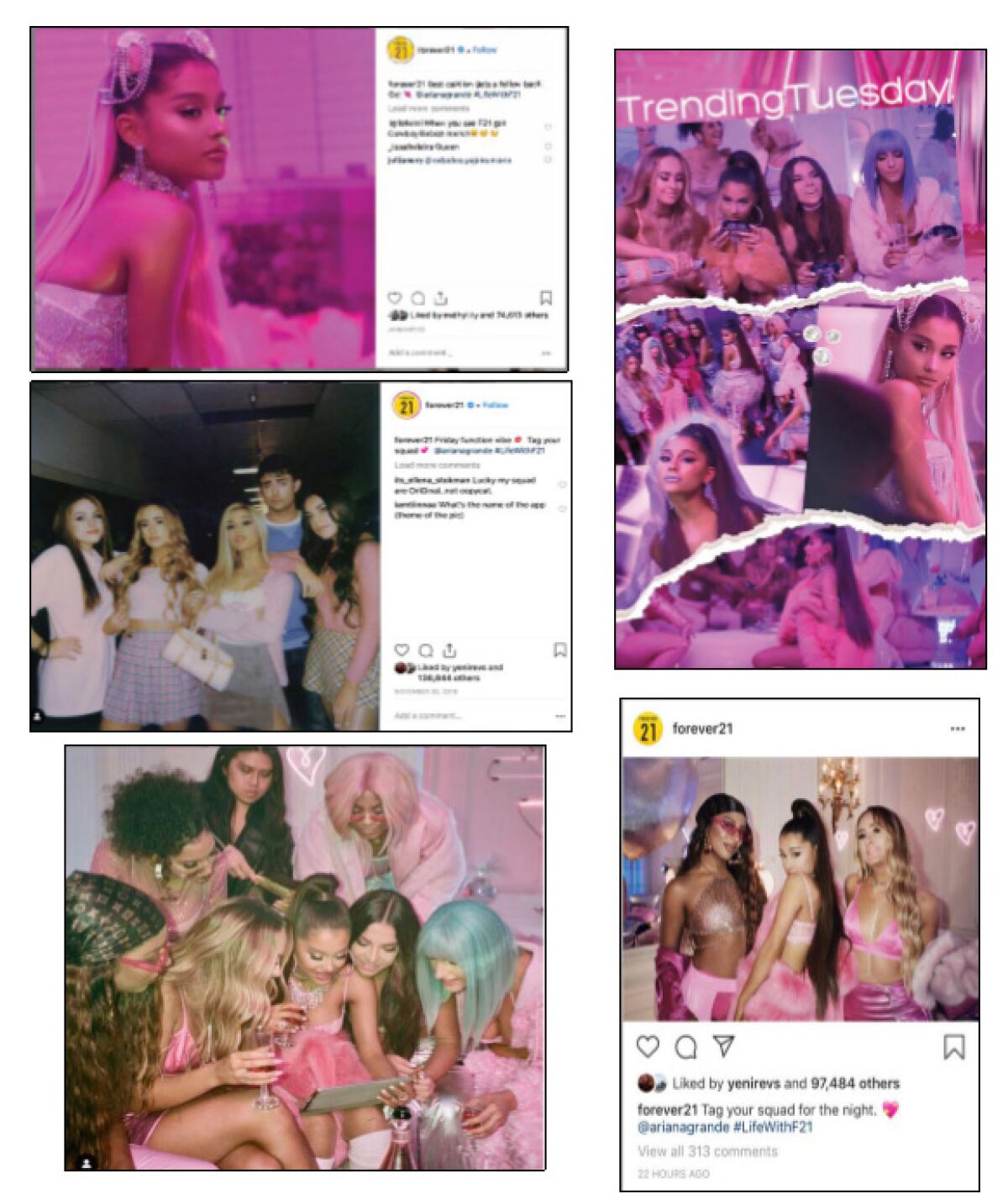Examples of Forever 21's posts depicting singer Ariana Grande that led to a $10-million lawsuit.