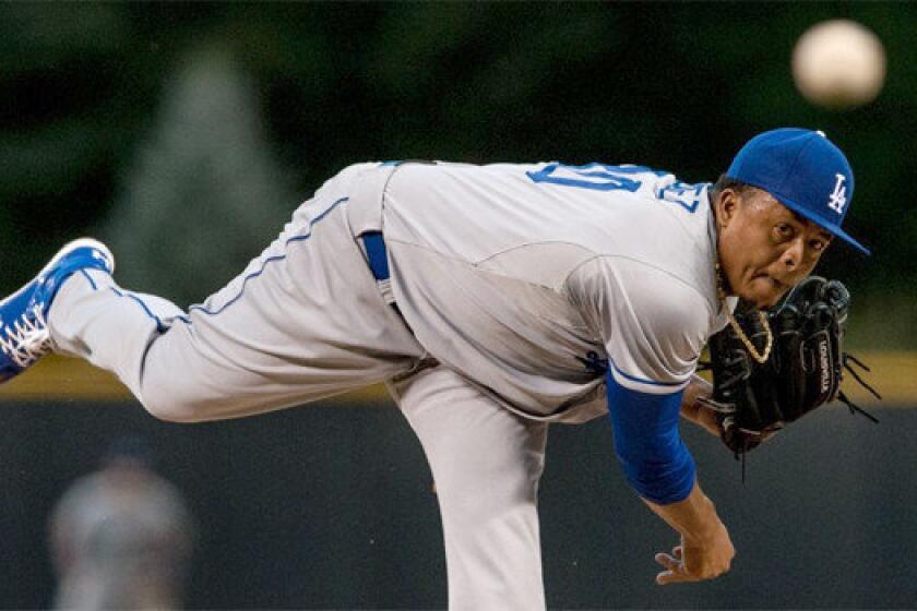 In Edinson Volquez's first start for the Dodgers he gave up four runs on six hits over four innings in L.A.'s loss to the Colorado Rockies, 7-5.