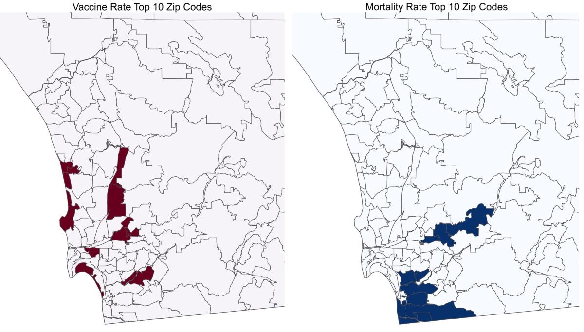 San Diego County's top 10 ZIP codes with highest mortality rates