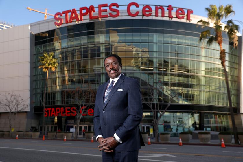 LOS ANGELES, CA - FEBRUARY 02: Jim Hill, KCBS sportscaster, at the Staples Center in downtown on Tuesday, Feb. 2, 2021 in Los Angeles, CA. Hill will be covering Super Bowl LV like no other this year, his preparations for an unprecedented, COVID-era game, and how the telecast will differ from years prior. Gary Coronado / Los Angeles Times)