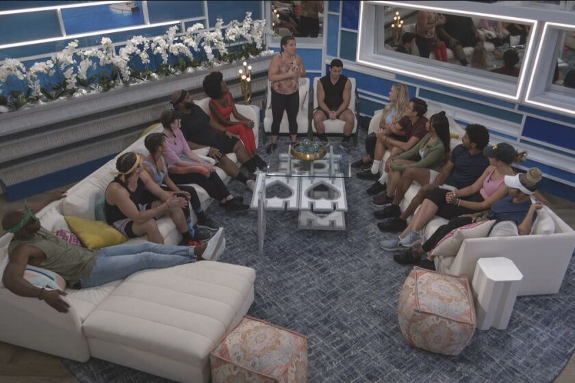 A meeting of the houseguests on "Big Brother" Season 23, the most diverse in the series' history.