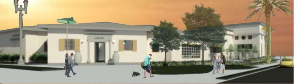 The front of the Ocean Beach Library is shown in this rendering of a planned expansion.