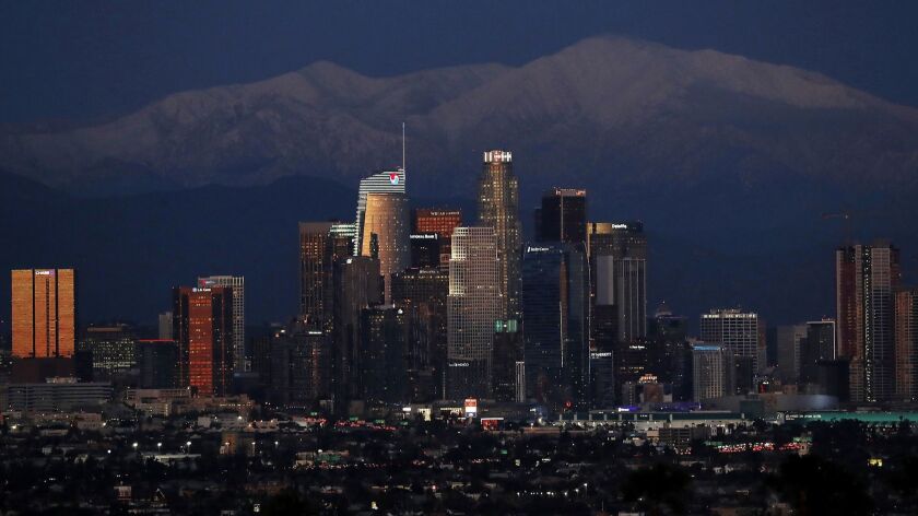 The Los Angeles skyline in February.