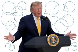 donald trump speaking at a podium and gesturing with his hands surrounded by speech balloons