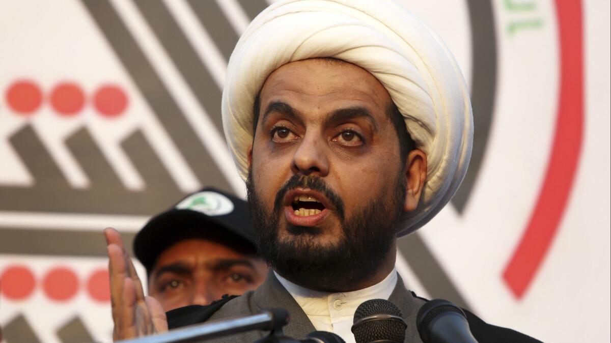 Qais Khazali, an Iran-supported politician and head of the Asaib Ahl Haq militia, threatened after Trump's Iraq visit to expel U.S. troops from the country.