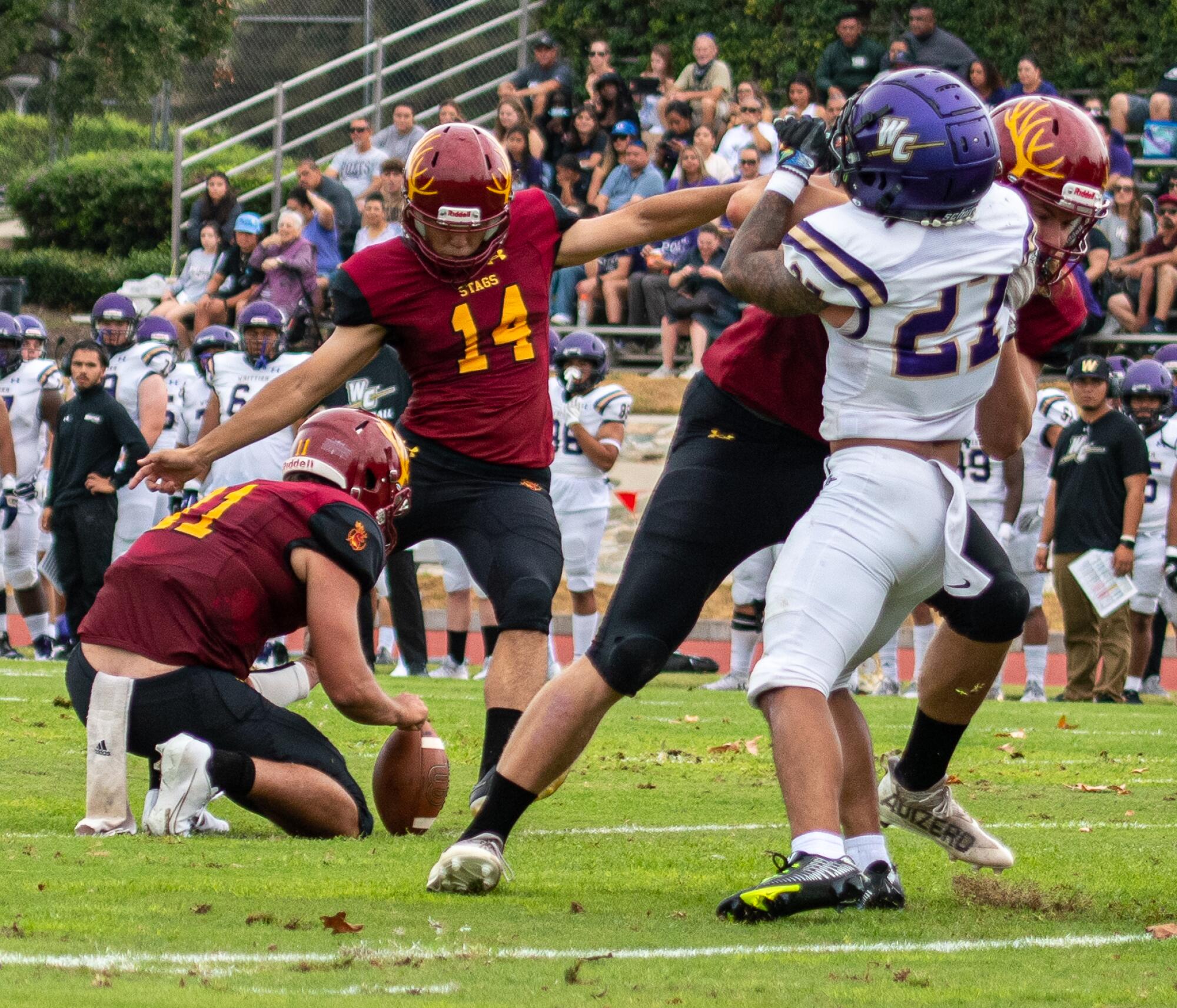 Alessandro Maiuolo kicks for Claremont-Mudd-Scripps