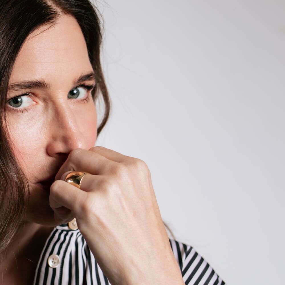 Kathryn Hahn looks pensive in photo shot for "Agatha All Along." ( Emil Ravelo/For The Times)