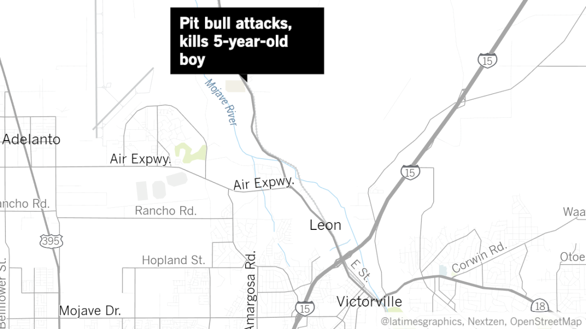 A 5-year-old boy died after being attacked by his family's pit bull in the 15100 block of Portland Street in Oro Grande on Monday afternoon, authorities said.