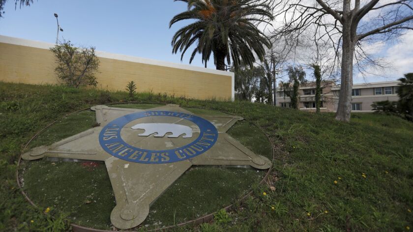 The entrance to the parking area of the East Los Angeles Sheriff's station in East Los Angeles on March 7.