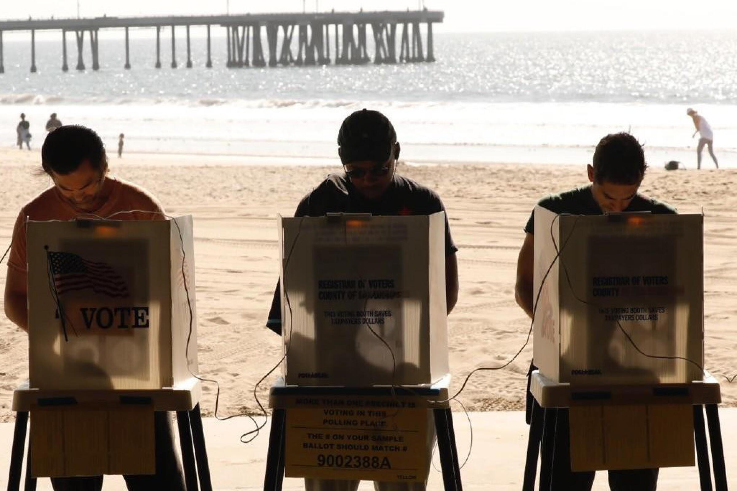 People vote on the beach