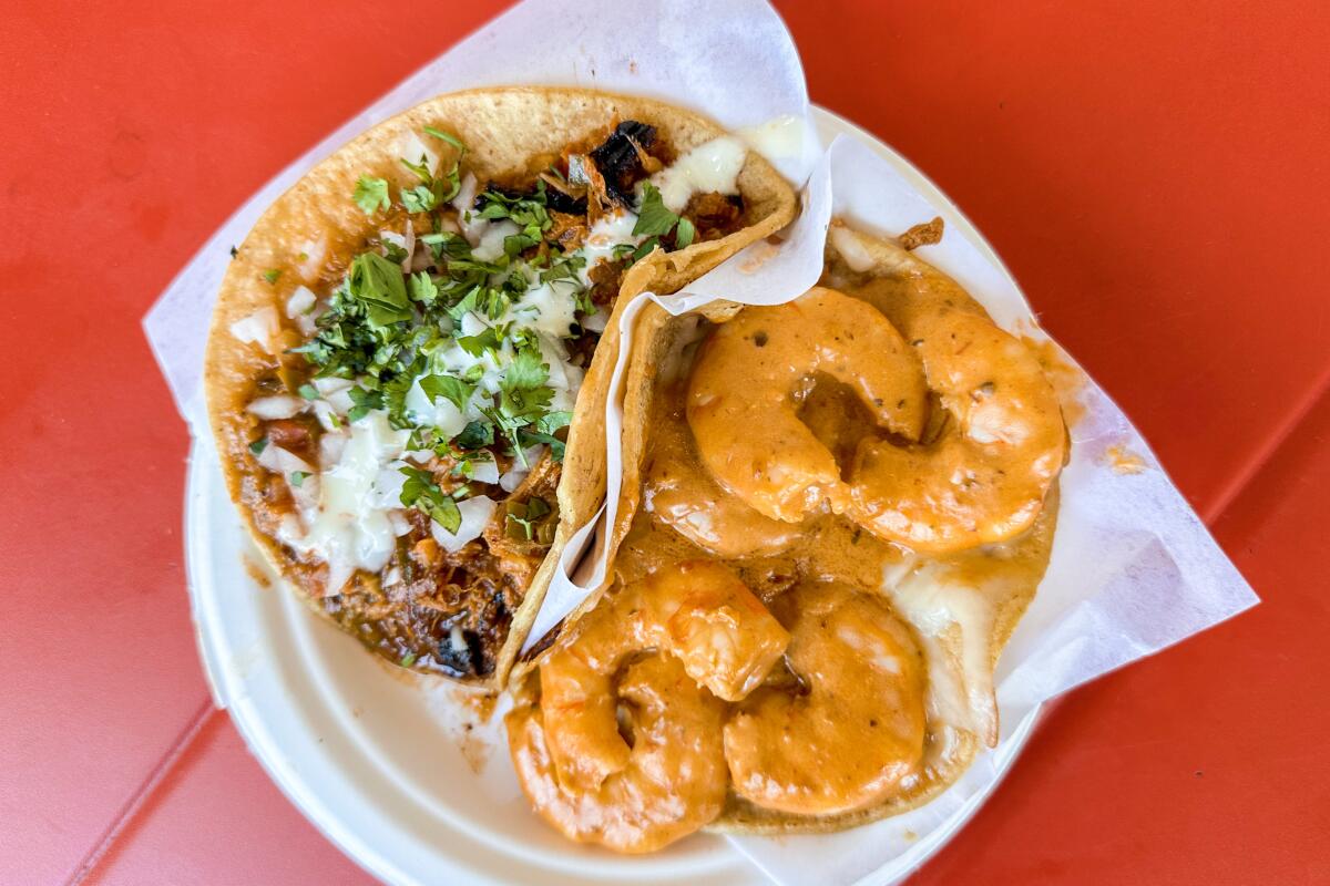 Stingray taco and chipotle shrimp taco with cheese at TJ Oyster Bar